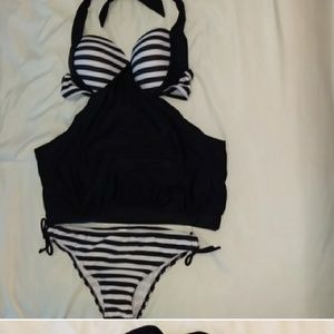 Black and white bathing suit.